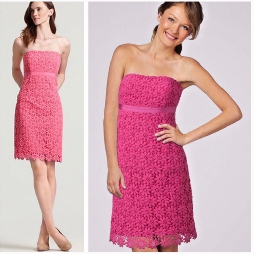Lilly Pulitzer Bowen Lace Dress Pink Strapless NEW